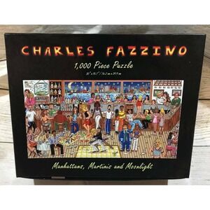 RARE Charles Fazzino Manhattan Martinis Moonlight 1000 pc Jigsaw Puzzle HTF